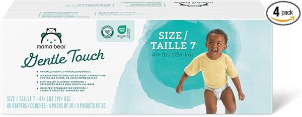 Brand - Mama Bear Gentle Touch Diapers, Hypoallergenic, Size 7, 80 Count (4 packs of 20), White