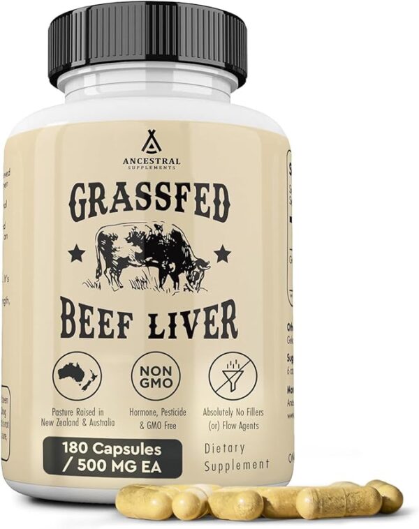 Ancestral Supplements Grass Fed Beef Liver 180 Capsules, Supports Energy Production, Detoxification, Digestion