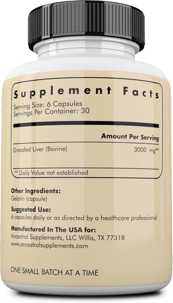 Ancestral Supplements Grass Fed Beef Liver 180 Capsules, Supports Energy Production, Detoxification, Digestion - Image 2