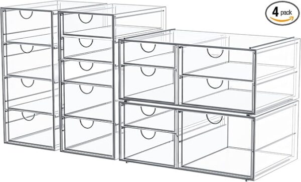 Makeup Organizer With 16 Drawers, 4 Pcs Desktop Office Supplies, Desk Organizers, Clear Desk Accessories,