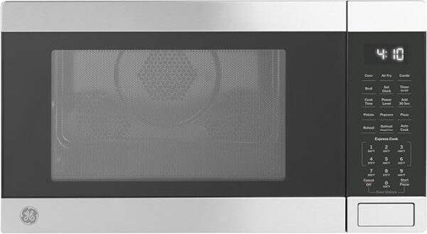 GE GCST10A1WSS 4-in-1 Microwave Oven, 1,050 Watts Air Fryer, Broiler & Convection Mode, Kitchen Essentials for The Countertop or Dorm Room, Child-Lock Technology