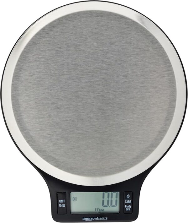 Basics Digital Kitchen Scale with LCD Display, Batteries Included, Weighs up to 11 pounds, Black and Stainless Steel