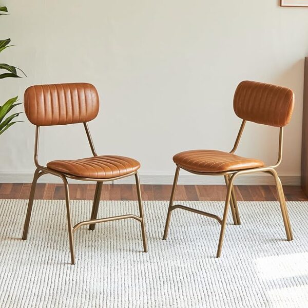 Dining Chairs Set of 2 Mid Century Modern Kitchen Chairs PU Leather Upholstered Minimalist Retro Dining Room