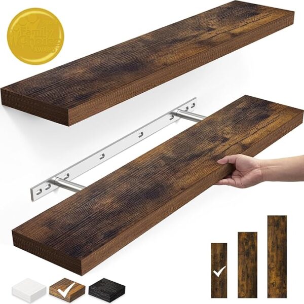 BAYKA Floating Shelves, 22.5" Wall Mounted Wood Shelves for Bathroom, Bedroom, Living Room