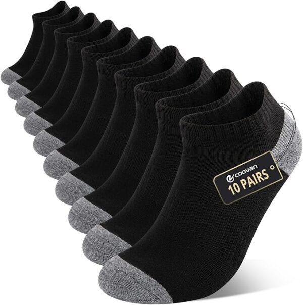 COOVAN 10 Pairs Mens Cushion Ankle Socks Men 10 Pack Low Cut Comfort Breathable Casual Socks