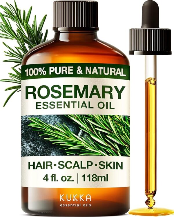 Kukka Rosemary Oil for Hair - 100% Natural Rosemary Hair Oil - Rosemary Essential Oils for Skin, Diffuser & Aromatherapy - Soap Making & DIY (4 Fl Oz).
