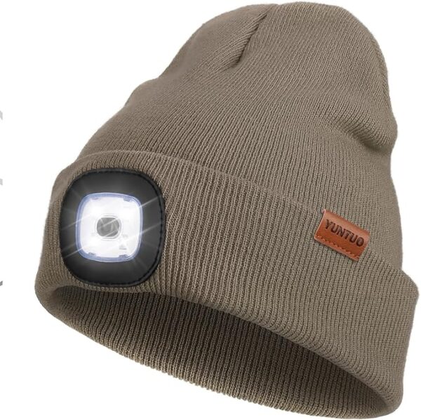 YunTuo LED Beanie with The Light, Unisex USB Rechargeable Headlamp Winter Knitted Cap Gifts for Men Dad Husband Him